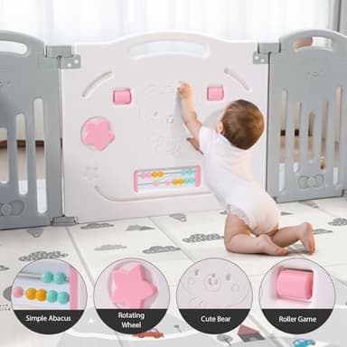 Uanlauo Baby Playpen, 18 Panel Foldable Play Yard for Toddlers, Easy Assemble Safety Baby Fence (Grey+White) - Image 4