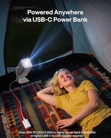 Aurzen BOOM Air Google TV Portable Projector with WiFi and Bluetooth, USB-C Powered, Smart Projector for Outdoor & Home Movie, 4K Supported, Real-Time Focus, Dolby Audio, Adjustable Stand, Off-White - Image 4