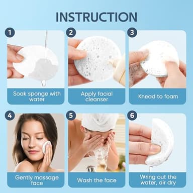 50-Count Compressed Facial Sponges, GAINWELL White Cellulose 100% Natural Cosmetic Spa Sponges for Facial Cleansing, Exfoliating Mask, Makeup Removal - Image 3