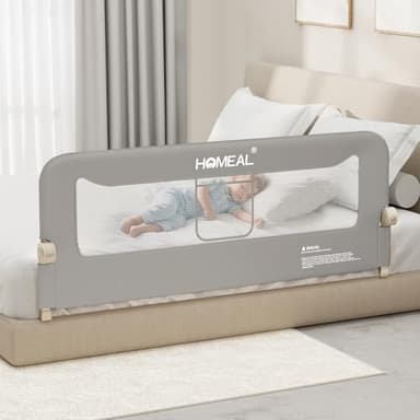 HOMEAL Bed Rail for Toddlers - 59"x24" Foldable Toddler Bed Rails for King, Queen, Twin, Full, Double Bed - Breathable Guard Rail for Toddlers with U-Shape Base, Grey, 1 Pack - Image 1