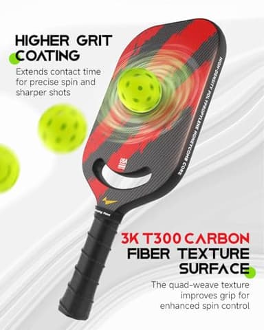 Warping Point Ascent Pickleball Paddles | Carbon Fiber Pickleball Racket with Aero Throat | Textured Grit Surface | 16mm Hexa Polymer Core | USAPA Approved | Designed for Power & Spin | Red - Image 2