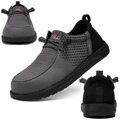 LARNMERN Slip On Steel Toe Shoes Men Lightweight Comfortable Lounging Walking Sneakers Safety Work Steel Toe Loafers (10.5 Men, Dark Gray) - Image 3