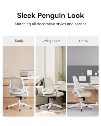 Hbada Office Desk Chair with Flip-Up Armrests and Saddle Cushion, Ergonomic Office Chair with S-Shaped Backrest, Swivel, Mesh, Grey - Image 5