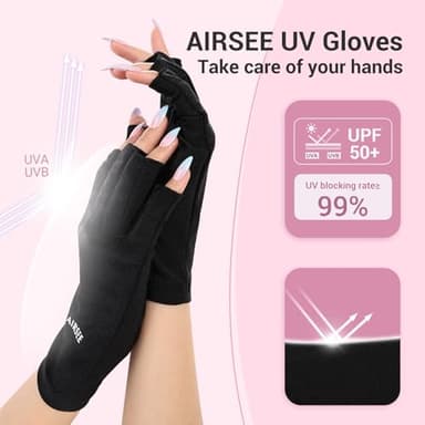 AIRSEE UV Gloves for Nail Lamp,Professional UPF50+ UV Protection Gloves for Manicures Nail Art,Fingerless Gloves That Shield Skin from The Sun and Nail Lamp (Black) - Image 2
