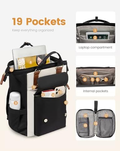 LOVEVOOK 17 Inch Laptop Backpack for Women Work Travel Backpacks Purse, Nurse Bag Teacher Business Laptop Computer Bag, Fashion College Backpack Casual Daypack, Black-Beige-Brown - Image 3