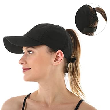 HGGE Womens Criss Cross Ponytail Baseball Cap Adjustable High Messy Bun Trucker Hats Quick Drying Mesh Dad Ponycap for Outdoor Sports Travel Black - Image 7