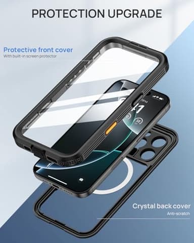 Lanhiem Magnetic for iPhone 16 Pro Max Case, IP68 Waterproof Dustproof Case, [Compatible with Magsafe] [Built-in Screen Protector] Full Body Heavy Duty Rugged Phone Cover 6.9 inch, Black/Clear - Image 7
