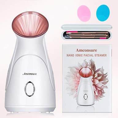 Facial Steamer, Amconsure Nano Ionic Face Steamer for Home, 100ML Warm Mist Humidifier for Women Moisturizing, Unclogs Pores-Bonus Stainless Steel Skin Kit and 2 Face Scrubbers - Image 8