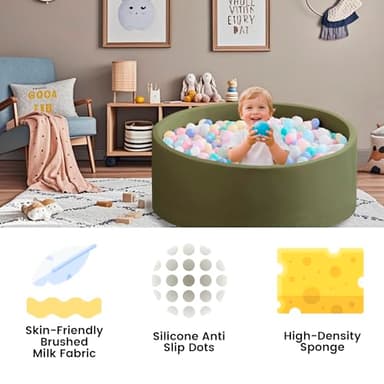 Zedachica Ball Pit for Toddlers 47.24''x15.75'' Baby Ball Pit Soft Foam Ball Pits Round Lagre Kids Ball Pits Indoor Kids Play Ball Pool Ideal Gift for Children (Sagegreen, NO Balls) - Image 7