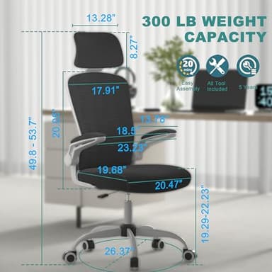 Mimoglad Office Chair, Comfy Desk Chair - High Back Ergonomic Computer Chair with Adjustable Lumbar Support & Headrest, Flip-up Armrests for Guitar Playing, Swivel Task Chair for Home Office - Image 2