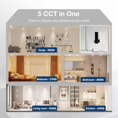 Amico 6 Pack 6 Inch 5CCT Ultra-Thin LED Recessed Ceiling Light with Junction Box, 2700K/3000K/3500K/4000K/5000K Selectable, 12W Eqv 110W 1050LM Brightness Dimmable Canless Wafer Downlight, ETL & FCC - Image 4