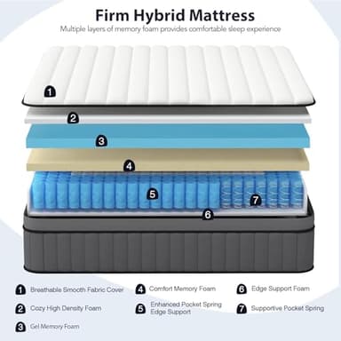DIFAME Twin Size Mattress, 12 inch Twin Mattress in a Box, Hybrid Mattresses with Gel Memory Foam & Pocket Springs, Pressure Relief, Cooling, Enhanced Edge Support,Firm - Image 2