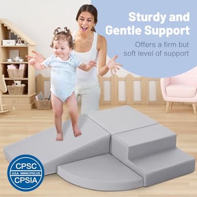 4-Piece PU Leather Baby Foam Climbing Blocks for Toddlers - Soft Play Climbing Toys for Toddlers - Foam Climbing Set for Crawling and Sliding Indoor (Gray) - Image 6