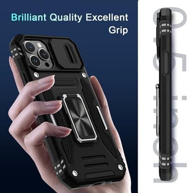 DEERLAMN Case for iPhone 13 Pro Max with Slide Camera Cover+Screen Protector(1 Pack),Rotated Ring Kickstand Military Grade Shockproof Protective Cover 6.7 Inch-Black - Image 7