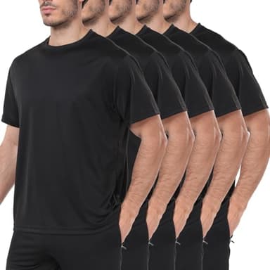 HovSiyla 5 Pack Workout Shirts for Men Athletic Running Gym Quick Dry Short Sleeve Performance Moisture Wicking T Shirt-Black-M - Image 1