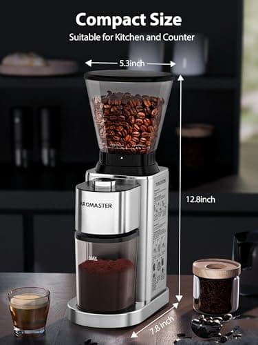 Aromaster Coffee Bean Grinder with 48 Gind Settings, Conical Burr Coffee Grinder for Home Use,Stainless Steel,40 Seconds Adjustable Timer,Anti-static,Easy to Clean with Brush - Image 7