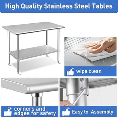 ROCKPOINT Stainless Steel Table for Prep & Work 24x48 Inches, NSF Metal Commercial Kitchen Heavy Duty Table with Adjustable Under Shelf and Table Foot for Restaurant, Home and Hotel - Image 6