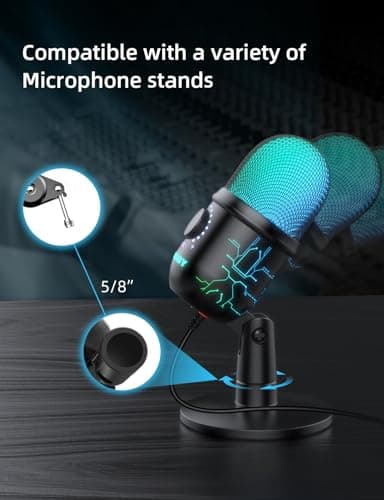 MRSDY Gaming Microphone, USB Computer Microphone for PC, Mac, PS4/5, Condenser Podcast Mic for Studio Recording, YouTube, Streaming, with Headphone Jack, Led Light, Mute, Gain, Noise Cancellation - Image 7