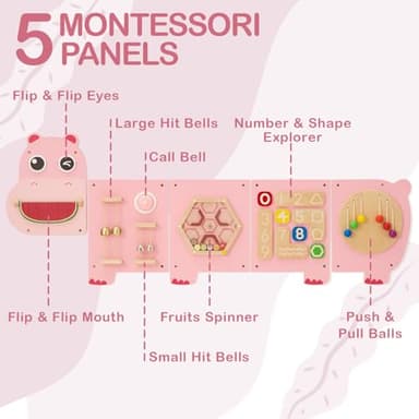 Monläurd® Hippo Montessori Busy Board, Sensory Board, Educational Toys, Sensory Wall Panel, Wall Toys, Daycare Furniture, Playroom Furniture, Learning Toys, Boys and Girls 6 M+ - Image 4