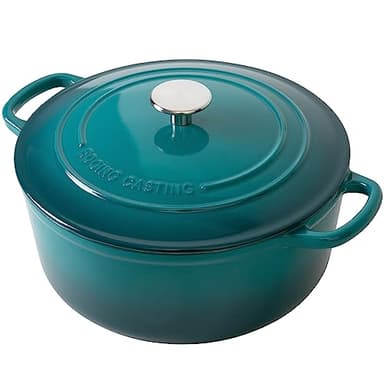 EDGING CASTING Enameled Cast Iron Dutch Oven Pot with Lid for Bread Baking, Cooking, Round Bread Oven Dual Handles, 7 Quart, Darkcyan - Image 4