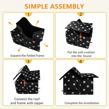 Large Cat Houses for Outdoor Cats, Weatherproof Outdoor House for Feral Cats, Collapsible Outside Cat House with Windproof Door, DIY Cardboard and Soft Mat, Warm Stable Stray Cats Shelter in Winter - Image 7