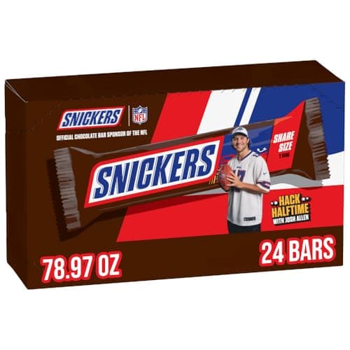 Snickers Milk Chocolate Candy Bars - Individually Wrapped Share Size Chocolate Bar, 3.29 oz, Pack of 24 Bulk Box - Image 1