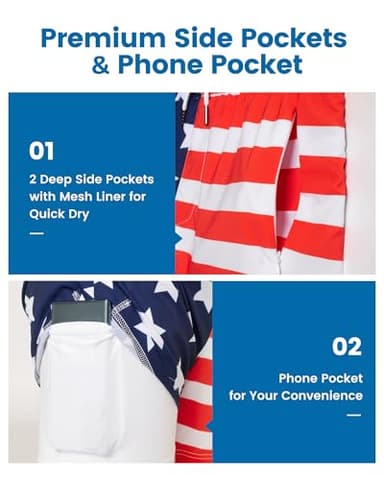 maamgic Mens Swim Trunks with Compression Liner 5" Stretch Athletic Swimming Shorts Quick Dry with Zipper Pockets No-Chafing Board Shorts Half-Half American Flag L - Image 2