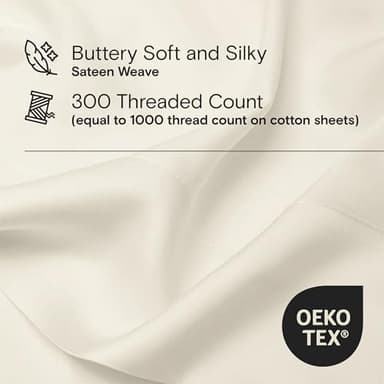 DOZ Sheet Set, 100% Viscose derived from Bamboo, Organically Grown, Buttery Soft, Cooling Sheets, High GSM, Deep Pockets - 4 Piece - 2 Pillowcases 1 Fitted Sheet 1 Top Sheet (Ivory, King) - Image 3