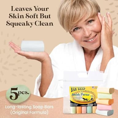 Amish Farms Soap Bar with All Natural Bentonite Clay | Made in USA, Vegan Moisturizing for Sensitive Skin | Women & Mens Face & Body Bath Soap for Shower | Clean Scent | 5 Ounce Each (5 Bars) - Image 2