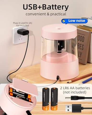 ZMOL Electric Pencil Sharpener,Portable Small Battery Powered Pencil Sharpeners for Kids,Electric Pencil Sharpener Battery Operated,Suitable for No.2/Colored Pencils(6-8mm) Pink - Image 4