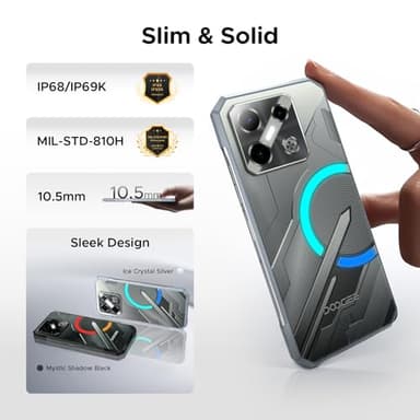 DOODEE Blade GT Pro 5G Rugged Phone with LED Light Effect,32GB+512GB/2TB Rugged Smartphone,6.72” FHD+120Hz, 5800 mAh Android Phone,100MP+32MP AI Camera/Face& Finger ID/NFC,Sliver - Image 3