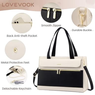 LOVEVOOK Laptop Tote for Women - 15.6 Inch Professional Leather Computer Briefcase - Waterproof Shoulder Bag - Large Capacity Business & Office Bag - Image 3
