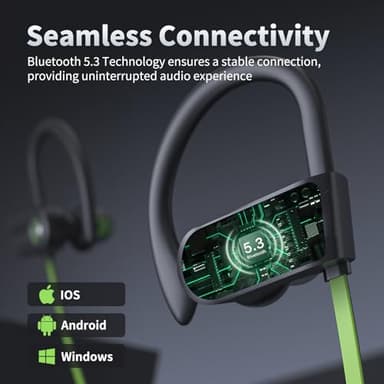 JOYWISE Bluetooth Headphones, Wireless Earbuds IPX7 Waterproof Bluetooth 5.3 Headphones with 16Hrs Playtime Stereo Bass Headsets with Mic Running Headsets with Earhooks for Sports Running Workout - Image 8