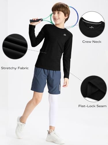 DEVOROPA Youth Boys Compression Thermal Shirt Long Sleeve Fleece Baselayer Soccer Baseball Undershirt Black L - Image 6