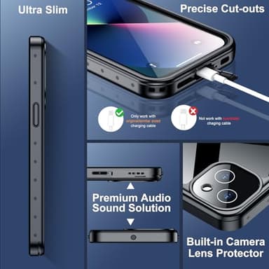 SPIDERCASE for iPhone 13 Case Waterproof, Built-in Lens & Screen Protector, Full Heavy Duty Protection, 12FT Military Shockproof, Dustproof, Anti-Scratched Phone Case,Black - Image 4