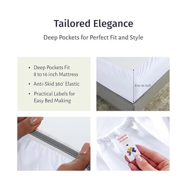 California Design Den Certified 100% Egyptian Cotton Sheets Queen Size Bed Set - Lightweight & Crisp Percale Queen Sheet Set Deep Pocket, Cool & Durable Luxury Bedding - White - Image 4