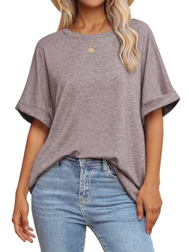 ATHMILE Womens Oversized T Shirts Summer Tops Spring Casual Loose Fit Workout Short Sleeve 2025 Beach Vacation Gray Purple - Image 1