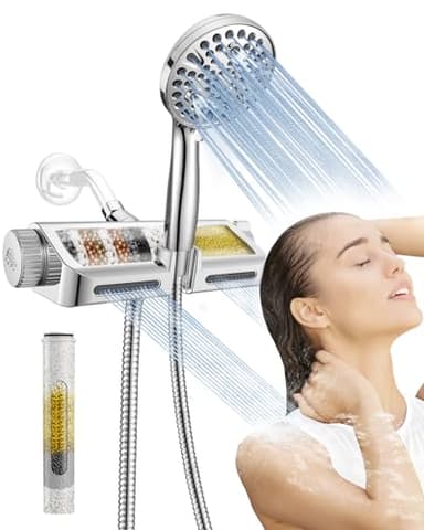 MakeFit Filtered Shower Head with Handheld Combo - Dual 2-in-1 Spa System with Massage Shower and 10 Modes Hand Held Shower High Pressure with Built in Power Wash Mode (Chrome) - Image 1