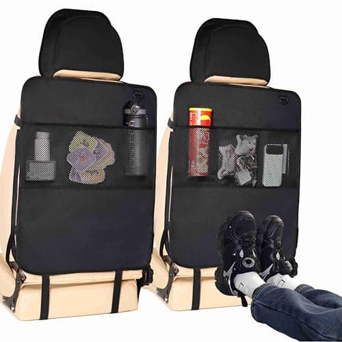 Trahefa (2 PACK) Car Kick Mats Back Seat Protector, Upgraded Car Seat Organizer with 3 Storage Pockets, Automotive Seat Back Organizers Protector From Dirt, Mud & Scratches (A) - Image 1