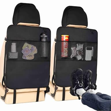 Trahefa (2 PACK) Car Kick Mats Back Seat Protector, Upgraded Car Seat Organizer with 3 Storage Pockets, Automotive Seat Back Organizers Protector From Dirt, Mud & Scratches (A) - Image 1