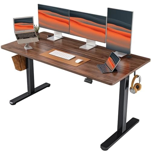 FEZIBO Electric Standing Desk Adjustable Height, 60 x 24 Inch Sit and Stand Desk, Home Office Desk, Ergonomic Workstation Computer Desk, Black Walnut - Image 1
