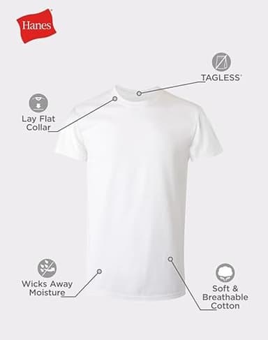 Hanes Men Hanes Men's White Performance Moisture-Wicking Crewneck Undershirt Tees, 5-Pack - Image 4