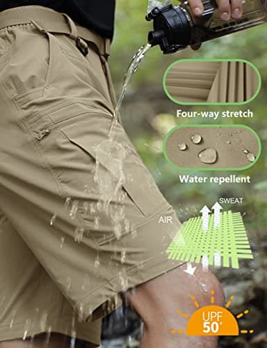 Shallowlulu Mens Cargo Hiking Shorts Water Resistant Quick Dry Lightweight Breathable Tactical Shorts with Nylon Belt(Mud 34W/8L) - Image 3