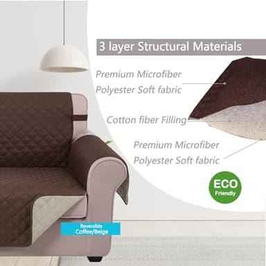 U-NICE HOME Reversible Sofa Cover Couch Cover for Dogs with Elastic Straps Water Repellent Furniture Protector for Pets Couch Cover for 3 Cushion Couch (Sofa, Coffee/Beige) - Image 4