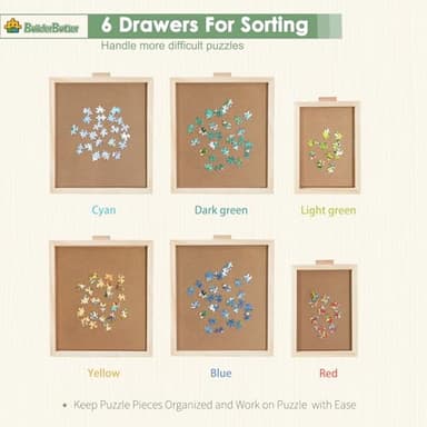 BuilderButler 1500 Pieces Rotating Puzzle Board with 6 Drawers,34.25"x25.2" Portable Wooden Jigsaw Puzzle Table with Lazy Susan Spinning Cover - Image 4