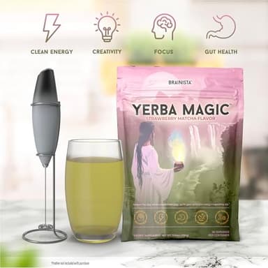 Brainista Yerba Mate Instant Tea Powder, 3-in-1 Super Drink - Clean Energy, Brain Fog Buster, and Gut Health Powered by Nootropics, Prebiotics and Probiotics | Yerba Magic Strawberry Matcha 30 Servings - Image 2