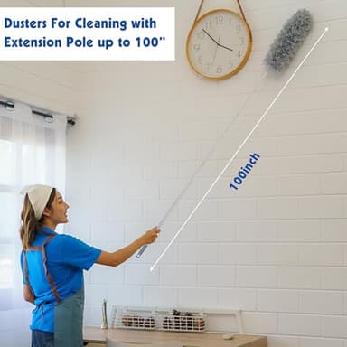 Dusters for Cleaning, Feather Duster Set, 10PCS Duster with Extension Pole Up to 100'' - Extendable, Bendable, and Washable for Ceilings, Chandeliers, and Furniture - Image 2