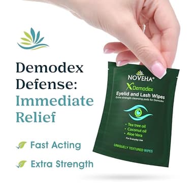 NOVEHA Demodex Eyelid & Lash Wipes | Box Of 60 Individually Wrapped Extra Strength Cleansing Eyelash Wipes - Battle Itchy & Irritated Eyes associated with Demodex Mites, Naturally Remove debris - Image 2