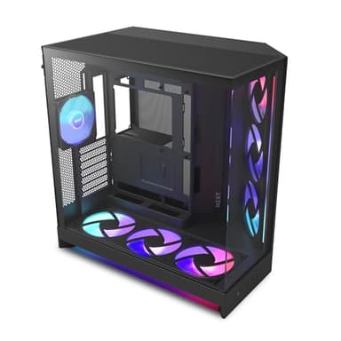 NZXT H9 Flow RGB+ (2025) – Large Dual-Chamber ATX Mid-Tower Airflow PC Case – Includes 7 RGB Fans (6 x 140mm, 1 x 120mm) & Control Hub – 420mm Radiator Support – Back-Connect Ready – Black - Image 1