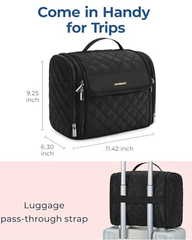 BAGSMART Hanging Travel Toiletry Bag, Large Capacity Water-resistant Cosmetic Organizer with Handle for Brushes Accessories, Black - Image 5